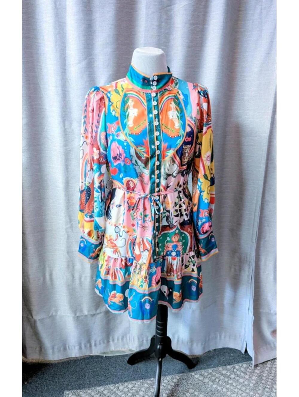 SOLD Cosmic Print Sun Dress Colorful Ruffle Dress M